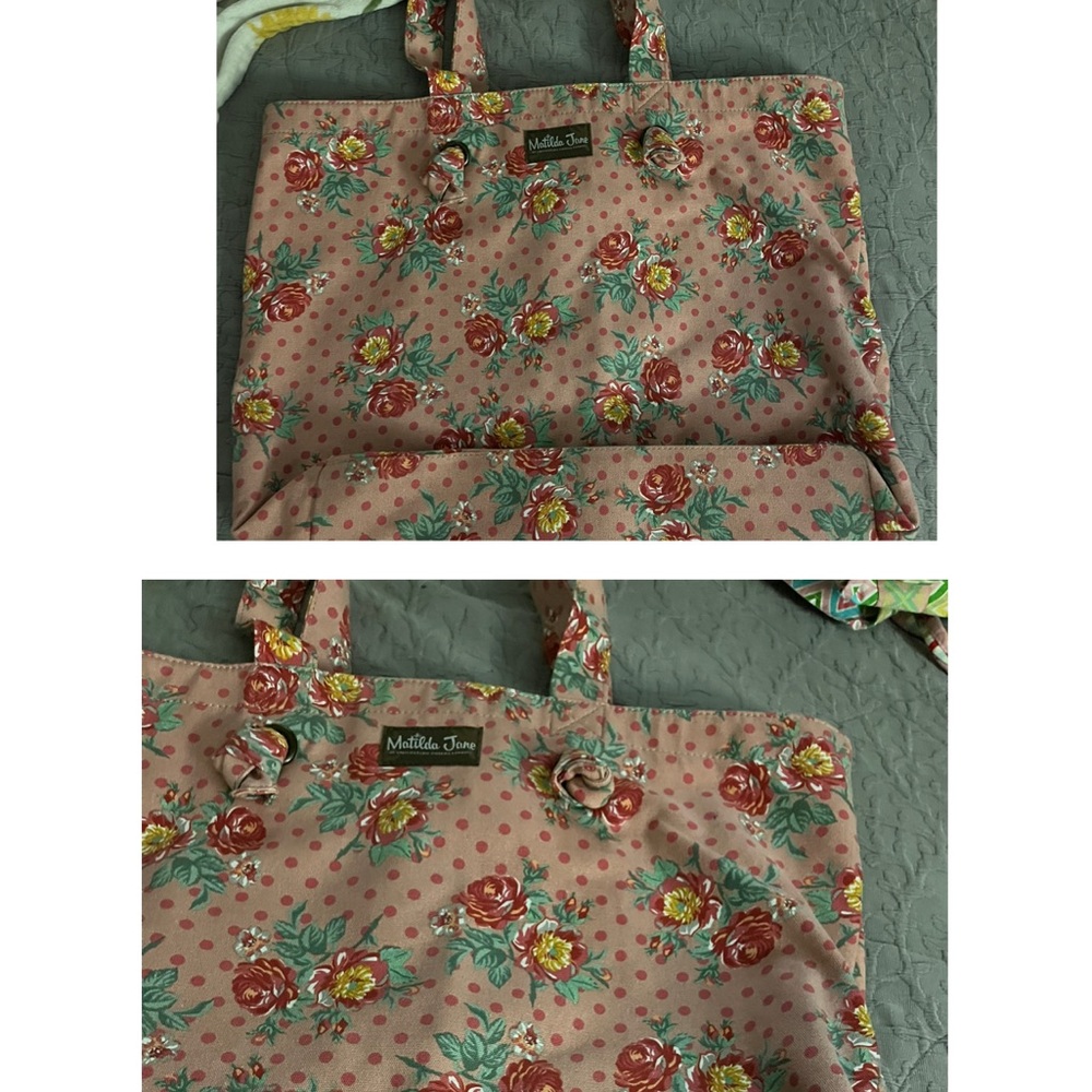 Matilda Jane Rose Pattern Large Canvas Tote - Red and Green